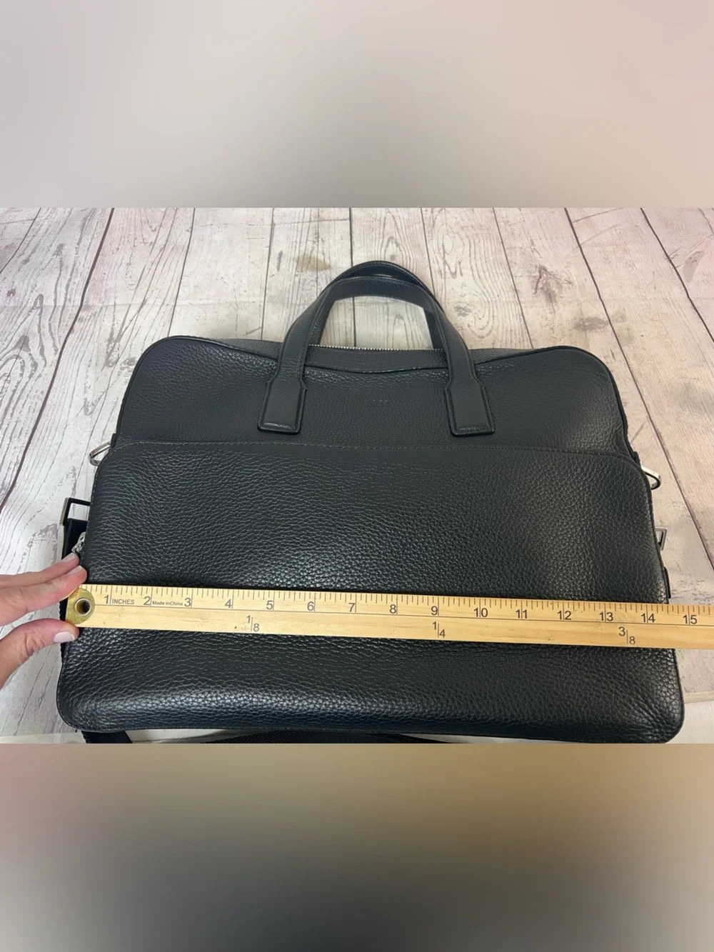 BOSS Hugo Boss Crosstown Black Pebbled Leather Briefcase Laptop Document Bag
